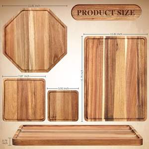 Baderke 4 pièces planches de charcuterie en bois d'acacia massif ensemble de plateaux de service en bois pour servir des aliments grands plateaux de dîner pour le dîner - Product Image 2