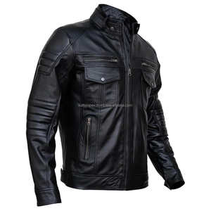 Veste en cuir de motard noire tendance OEM personnalisée pour l'hiver High Street col pression fermeture éclair poignets boutonnés multi-poches pour - Product Image 3