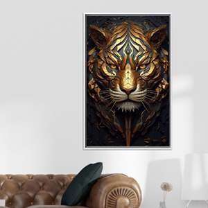 Arte en lienzo de tigre geométrico: impresión abstracta de la selva para decoración moderna, lienzo con marco blanco - Product Image 1