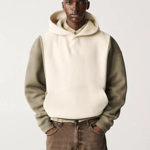 Sudaderas con capucha de retazos de dos tonos de alta calidad para hombre, ajuste Regular Beige, diseño de bloque de Color Oliva, ropa de calle de lana acogedora 100% algodón - Product Image 1