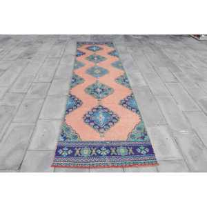 Tapis 3x11,8 pieds, tapis turc vintage, tapis en laine bleue - Product Image 1