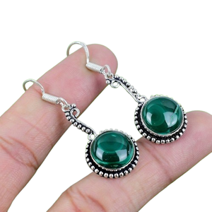 925 Stamped Wedding Gift Women's Engagement 925 <b>Solid</b> Sterling <b>Silver</b> Malachite Gemstone Spinner Dangle <b>Earrings</b> Jewelry - Product Image 1