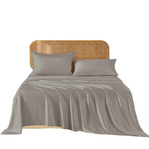 Ensemble de literie en satin blanc au design unique drap de lit en bambou pur coton 400TC avec drap uni et housses en satin - Product Image 1