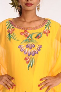 Yellow Embroidered Georgette Islamic <b>Kaftans</b> With Zari Work - Product Image 3