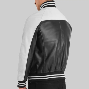 Haute qualité personnalisé noir en cuir véritable Letterman Varsity veste hommes à la mode Chenille patchs broderie vestes en cuir - Product Image 2