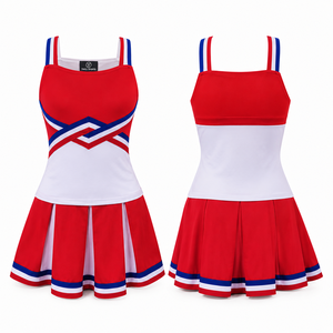 Uniforme de cheerleading pour femmes Twill Sports, jupe de style color block rouge, blanc et bleu, tenue de performance de danse, uniforme de cheerleading - Product Image 1