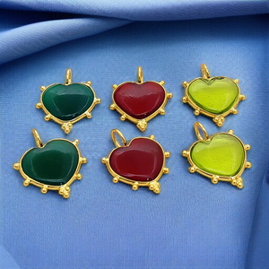 Gold Plated Bezel Set Puffy Heart Pendants Gemstone Heart Shape 925 Silver <b>Charms</b> For <b>Jewelry</b> Making <b>Jewelry</b> Supplier From India - Product Image 1