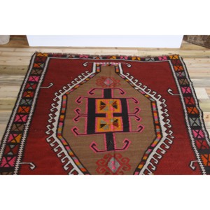 Tapis turc vintage 4,8x13,9 pieds, tapis géométrique rouge Kilim - Product Image 4