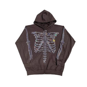 Sweat à capuche en strass durable pour hommes, coupe et couture, lavage à l'acide, fermeture à glissière surdimensionnée, coupe carrée, sweat à capuche en strass pour hommes - Product Image 1