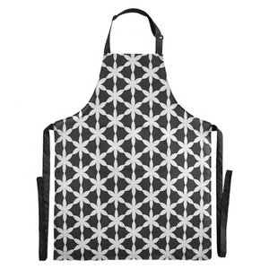 Cotton Linen Apron Manufacturer Geometric Black White Printed Unisex Cooking Pinafore Bulk OEM Private <b>Label</b> Supply - Product Image 1