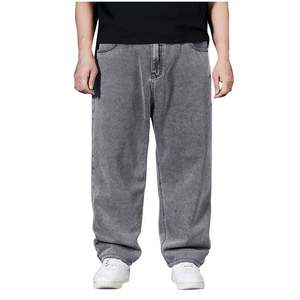 Pantalones vaqueros holgados lavados negros Vintage para hombre, pantalones de hoja curva de pierna ancha, ropa de calle, Pantalones rectos de mezclilla informales de vaquero - Product Image 6