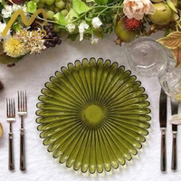Ensemble de 13 assiettes de présentation en verre vert olive en forme de fleur, durables et colorées, pour mariages et événements festifs