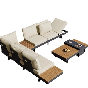 Conjunto de Sofás Modulares de Lujo para Exteriores, con Estructura de Aleación de Aluminio Contemporánea, Panel de Madera de Teca Sólida, para Patio - Product Image 4