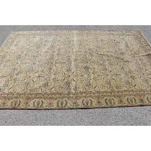 Tapis Turc Vintage Classique Beige 5.9 X 9.3ft Fait à la Main Patchwork Design Laine Viscose Matériau Latex Support pour Salon - Product Image 3