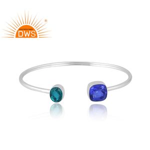 Último diseño plata esterlina doblete Santamaria aguamarina cuarzo y doblete tanzanita cuarzo piedras preciosas joyería para mujer - Product Image 4