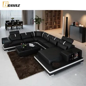 Mebel Ruang Tamu Sofa Set Sofa Kulit Murni Bentuk U Besar