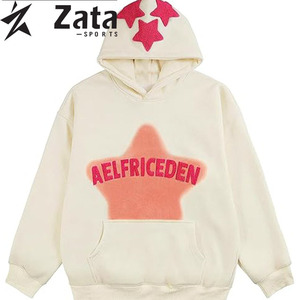 Men 3D Puff Embroidery Custom Solid Winter Casual 100% Cotton Lined High Quality Pullover Hoodies Breathable Eco-Friendly - Product Image 1