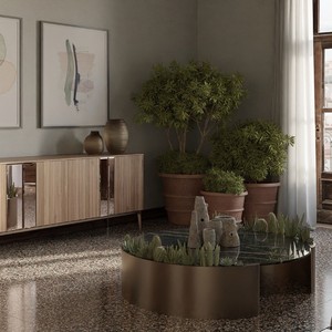 Contemporary <b>Round</b> Ceramic Coffee <b>Table</b> <b>Gold</b> Bronze Metal Frame Cocktail <b>Table</b> for Villa Hotel - Product Image 2