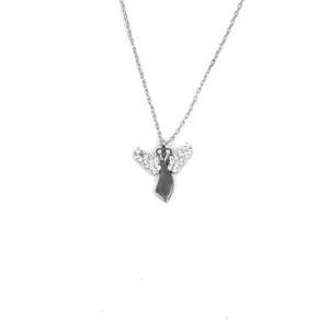 925 Sterling Silver <b>Angel</b> Model <b>Crystal</b> Necklace with Pink Black White Stones - Product Image 4