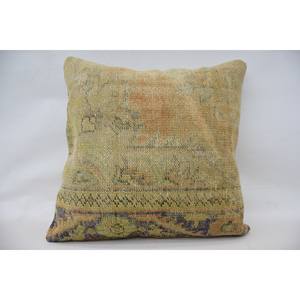 28x28 pouces Artistique Vintage Motif Laine Kantha Patchwork Oreiller Beige Tissé Techniques - Product Image 1