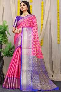 Sari de Seda Tejido a Mano de Kanchipuram, Diseño de Moda, para Fiestas y Bodas, Venta al por Mayor en Línea - Product Image 4