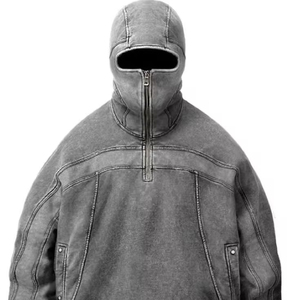 Ninja Hoodies Lavado ácido Precio al por mayor Sudadera con capucha Otoño Ninja Streetwear Sudaderas con capucha de cuello alto para hombres Carta - Product Image 1