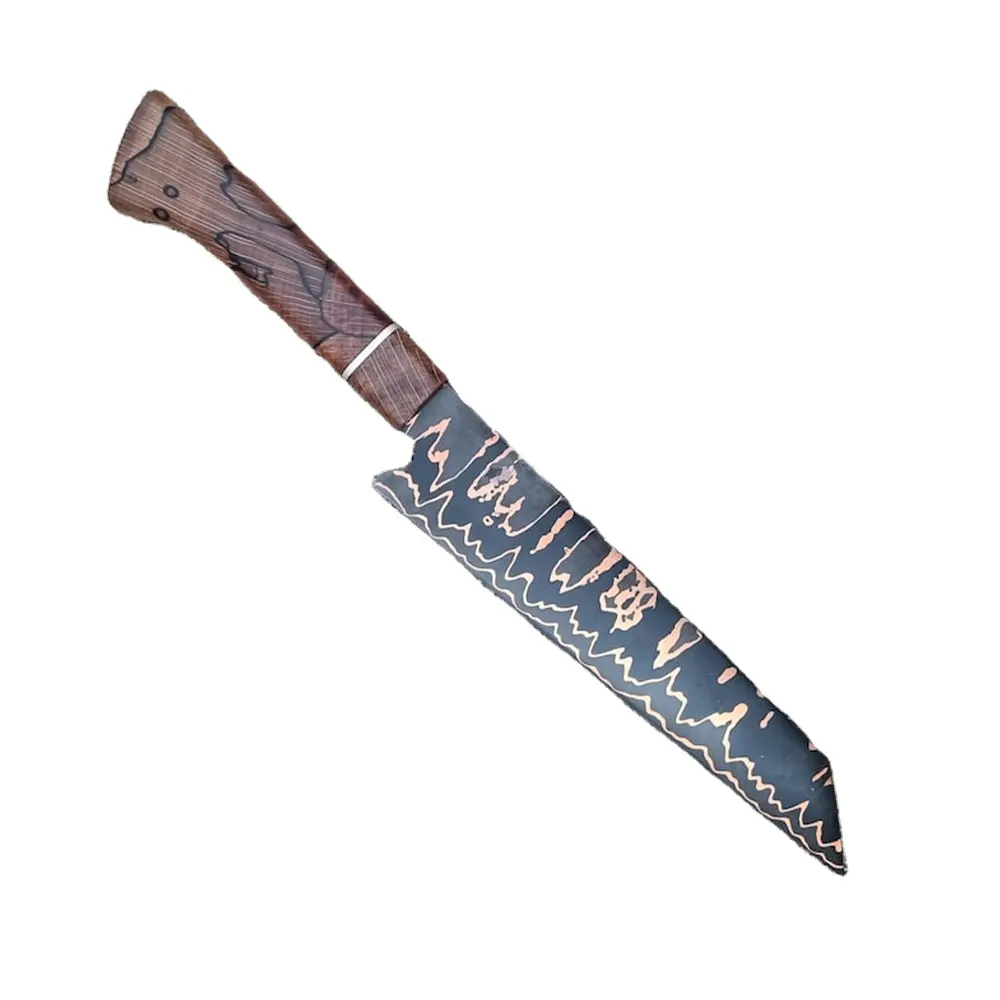 Cuchillo de chef de cocina hermoso con hoja de acero de Damasco hecho a mano personalizado con Funda de cuero