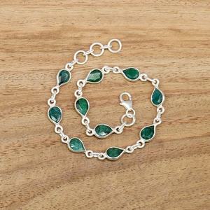 Emerald Sterling <b>Silver</b> <b>Bracelet</b> Handmade Adjustable Gemstone Jewelry Natural Stone <b>Silver</b> <b>Bracelet</b> Gift For Her - Product Image 3