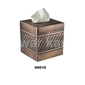 Handcrafted Tissue Box Square Cover <b>Dispenser</b> Embossed Metal Dresser Accessories for Office Bathroom Decor Antique Copper Finish - Product Image 1
