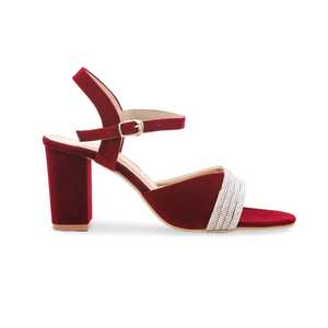 Maroon FN5685 Sandalias de tacón con correa en el tobillo Sandalias de plataforma con punta cuadrada de moda para mujer Cómodas y elegantes - Product Image 3