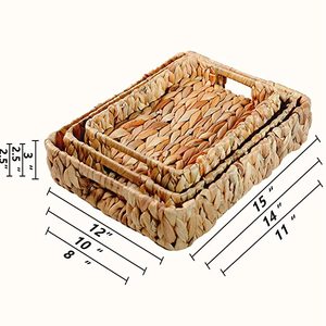 Lot de 3 plateaux de service en rotin tissé de forme rectangulaire de différentes tailles vaisselle en rotin plateaux de nourriture de dessert - Product Image 4