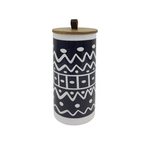 Boîte de rangement de forme ronde en métal imprimé en vrac en gros avec couvercle en bois pour les ustensiles de cuisine de table - Product Image 1