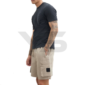 Short 100% coton pour hommes-Short respirant décontracté avec logo personnalisé-Short cargo solide à taille moyenne en non-tissé avec poches multiples à la mode - Product Image 4