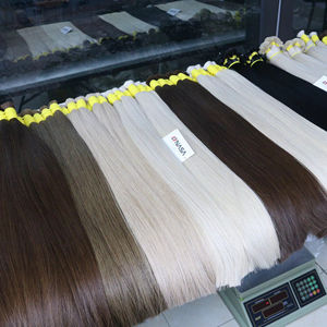 Precio al por mayor 60cm Extensiones de cabello virgen liso natural a granel Super Doble dibujado Colores claros Solo dibujado 100 gramos - Product Image 1