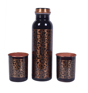 Botella de agua de cobre puro Producto exigente personalizado Esmalte Impreso Flor Diseño Botella de agua de cobre - Product Image 3