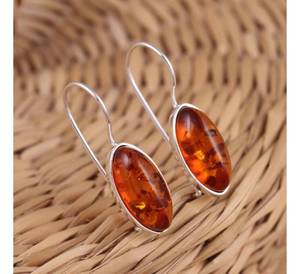 Hermosos pendientes en forma de marquesa de ámbar Báltico natural 925 plata esterlina ámbar genuino estampado estilo Vintage para bodas - Product Image 3