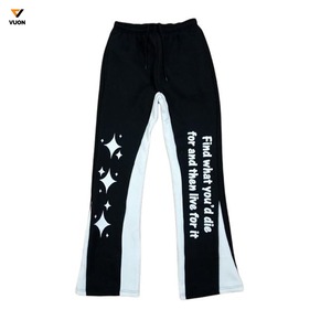 Vente en gros Streetwear taille haute pour hommes pantalons longs Logo personnalisé impression graphique pantalons de survêtement évasés épaisseur légère - Product Image 1
