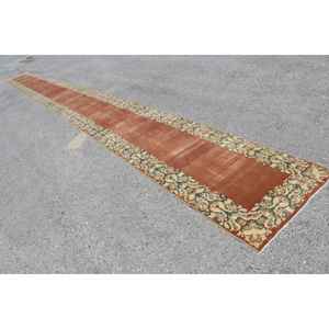 Alfombra de Lana de 2.9x34.5 pies, Ecológica, con Respaldo de Látex, Alfombra Vintage de Retazos Marrón - Product Image 3