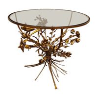 Table de centre de table décorative avec détails floraux en aluminium et surface en verre parfaite pour un style élégant à la maison