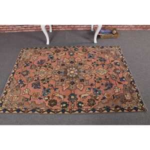 Vintage Rug, Accent 3.7x5.4 ft Turkish Rug, <b>Red</b> Animal Print <b>Wool</b> Rug - Product Image 3