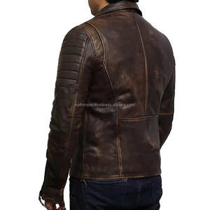 Chaqueta de motorista de cuero marrón desgastado de invierno de tendencia para hombres cremallera asimétrica Vintage resistente estilo de calle Casual ropa urbana - Product Image 2