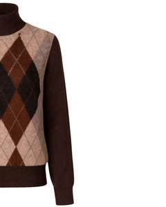 Customized Premium <b>Men</b> <b>Turtleneck</b> Argyle Knit Sweater Soft Warm Long Sleeve Winter Pullover Casual Fashion Top In Brown Color - Product Image 4