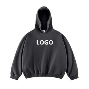 Logotipo personalizado Heavyweight 480gsm Fleece Boxy Fit Sudaderas con capucha de gran tamaño Color sólido Cuello redondo Pullover Streetwear Sudadera con capucha - Product Image 1