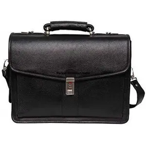 Leather Accessories 16 Inch Men's Leather Briefcase Leather Laptop Bag (Black)