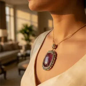 สร้อยคอจี้ทับทิมและมรกตสไตล์วินเทจจี้ชั้นดีหรูหราและของขวัญเครื่องประดับที่มีเสน่ห์ - Product Image 1