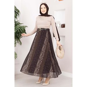<b>Mini</b> Brown Chiffon Skirt Floral Pattern Belted Embroidered Casual Summer Style Natural Breathable Silk Digital <b>Print</b> Ruffles - Product Image 1