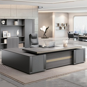 L Shaped Wooden Executive Desk Commercial <b>Office</b> <b>Table</b> With Side Extension Cabinet Corner CEO Workstation - Product Image 4