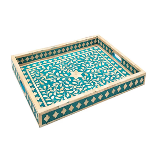 Plateau en os incrusté avec poignée métallique, design moderne de haute qualité, multifonctionnel, forme rectangulaire, quantité personnalisable pour la décoration intérieure - Product Image 6