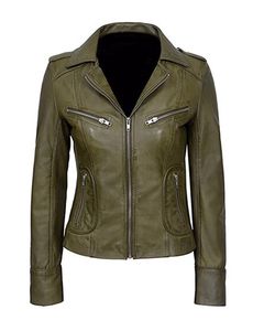 Latest Design Women Green Color Zip up Fashion Breathable Leather Jacket Good Quality Faux Leather Womens Jackets Wholesale 2025 - Product Image 2