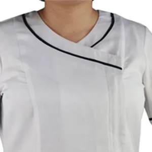 White V-Neck <b>Scrub</b> <b>Top</b> with Magenta Trim Women's Hospital Uniform Cotton Polyester Woven Fabric with Pockets - Product Image 6